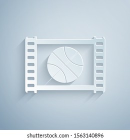 Paper cut Basketball game video icon isolated on grey background. Paper art style. Vector Illustration