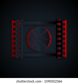 Paper cut Basketball game video icon isolated on black background. Paper art style. Vector Illustration