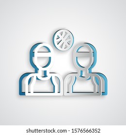 Paper cut Basketball players icon isolated on grey background. Paper art style. Vector Illustration