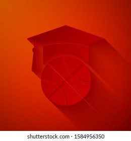 Paper cut Basketball training icon isolated on red background. Paper art style. Vector Illustration