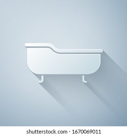 Paper cut Bathtub icon isolated on grey background. Paper art style. Vector Illustration