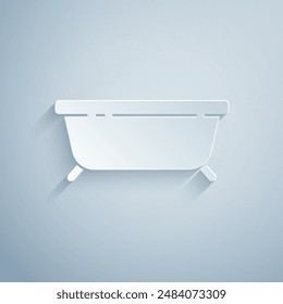 Paper cut Bathtub icon isolated on grey background. Paper art style. Vector Illustration