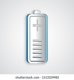 Paper cut Battery charge level indicator icon isolated on grey background. Paper art style. Vector Illustration