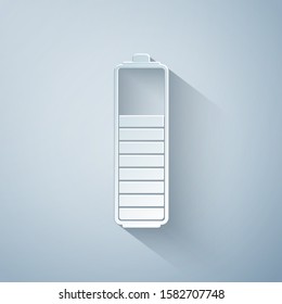 Paper cut Battery charge level indicator icon isolated on grey background. Paper art style. Vector Illustration