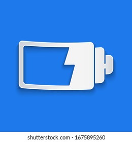 Paper cut Battery charge level indicator icon isolated on blue background. Paper art style. Vector Illustration