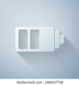 Paper cut Battery charge level indicator icon isolated on grey background. Paper art style. Vector Illustration