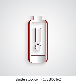 Symbol für die Batterieladung auf Papierschnitt auf grauem Hintergrund. Art der Papierkunst. Vector Illustration