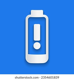 Paper cut Battery charge level indicator icon isolated on blue background. Paper art style. Vector Illustration