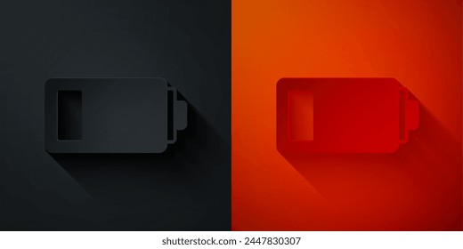 Paper cut Battery charge level indicator icon isolated on black and red background. Paper art style. Vector