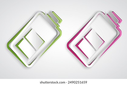 Paper cut Battery charge level indicator icon isolated on grey background. Paper art style. Vector