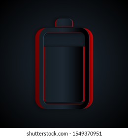 Paper cut Battery icon isolated on black background. Paper art style. Vector Illustration