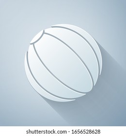 Paper cut Beach ball icon isolated on grey background. Paper art style. Vector Illustration