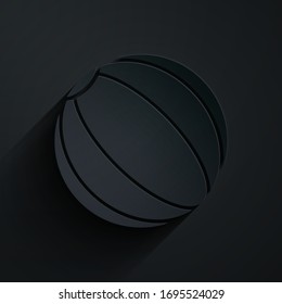 Paper cut Beach ball icon isolated on black background. Paper art style. Vector Illustration