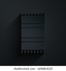 Paper cut Beach towel icon isolated on black background. Paper art style. Vector Illustration