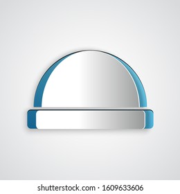 Paper cut Beanie hat icon isolated on grey background. Paper art style. Vector Illustration