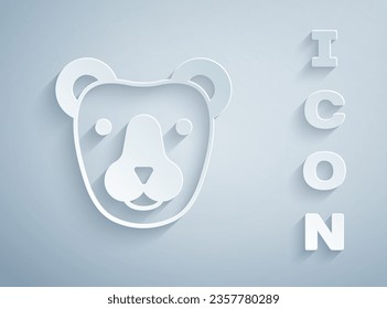 Recorte de papel Icono de la cabeza del oso aislado en fondo gris. Estilo de arte de papel. Vector