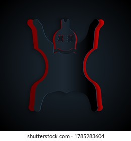 Paper cut Bear skin icon isolated on black background. Paper art style. Vector