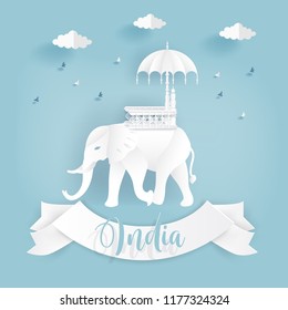 Paper cut of beautiful Indian Elephant, India symbol vector illustration.