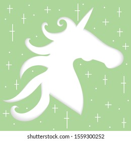 paper cut beauty house unicorn colorful pastel color with blank white bubble for text