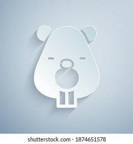 Paper cut Beaver animal icon isolated on grey background. Paper art style. Vector.
