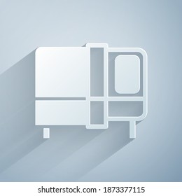 Paper cut Bed icon isolated on grey background. Paper art style. Vector