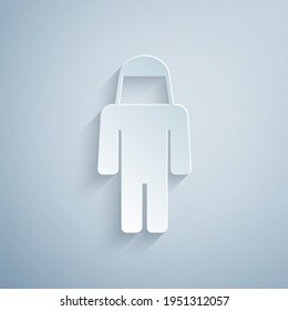 Paper cut Beekeeper with protect hat icon isolated on grey background. Special protective uniform. Paper art style. Vector