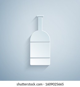 Paper cut Beer bottle icon isolated on grey background. Paper art style. Vector Illustration