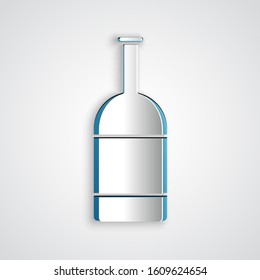 Paper cut Beer bottle icon isolated on grey background. Paper art style. Vector Illustration