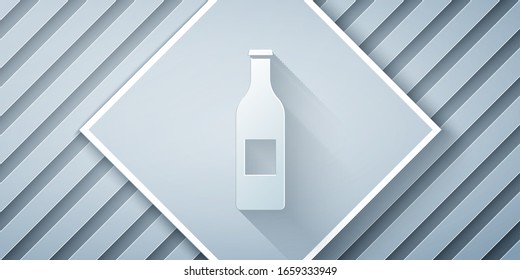 Paper cut Beer bottle icon isolated on grey background. Paper art style. Vector Illustration