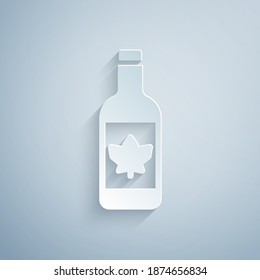 Paper cut Beer bottle icon isolated on grey background. Paper art style. Vector.