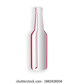 Paper cut Beer bottle icon isolated on white background. Paper art style. Vector.