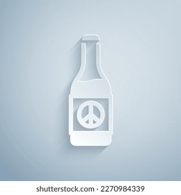 Paper cut Beer bottle icon isolated on grey background. Paper art style. Vector