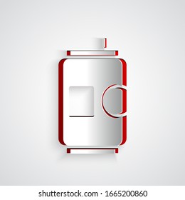 Paper cut Beer can icon isolated on grey background. Paper art style. Vector Illustration