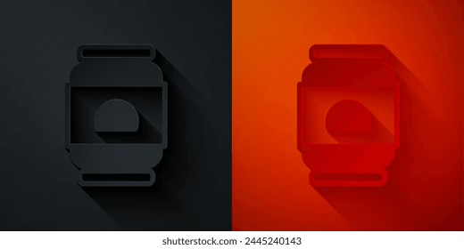 Papierschnitt-Bierdosen-Symbol isoliert auf schwarzem und rotem Hintergrund. Papierkunststil. Vektorgrafik