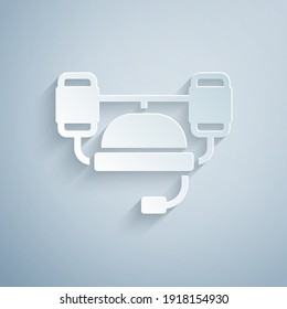 Paper cut Beer helmet or hand free for drink icon isolated on grey background. Paper art style. Vector.
