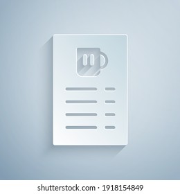 Paper cut Beer menu icon isolated on grey background. Beer restaurant brochure. Paper art style. Vector.