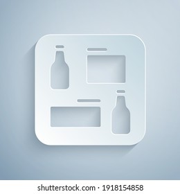 Paper cut Beer menu icon isolated on grey background. Beer restaurant brochure. Paper art style. Vector.