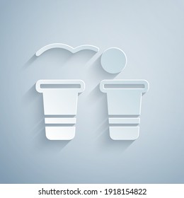 Paper cut Beer pong game icon isolated on grey background. Alcohol party game. Paper art style. Vector.