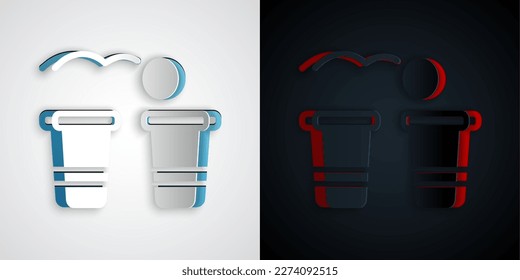 Paper cut Beer pong game icon isolated on grey and black background. Alcohol party game. Paper art style. Vector