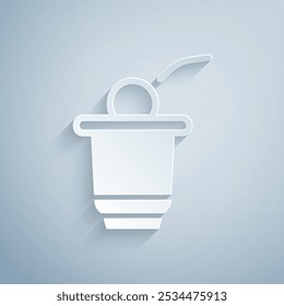 Paper cut Beer pong game icon isolated on grey background. Alcohol party game. Paper art style. Vector
