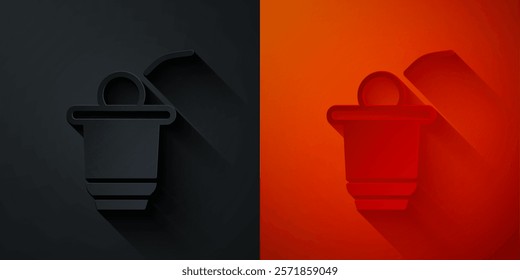 Paper cut Beer pong game icon isolated on black and red background. Alcohol party game. Paper art style. Vector