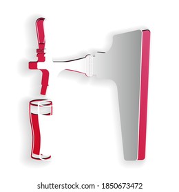 Paper cut Beer tap with glass icon isolated on white background. Paper art style. Vector.