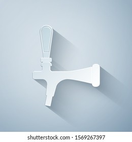 Paper cut Beer tap icon isolated on grey background. Paper art style. Vector Illustration