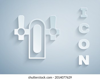 Paper Cut Beer Tap Icon Isolated On Grey Background. Paper Art Style. Vector