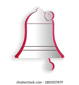 Paper cut Bell icon isolated on white background. New Notification icon. New message icon. Paper art style. Vector.