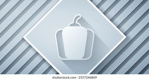 Paper cut Bell pepper or sweet capsicum icon isolated on grey background. Paper art style. Vector