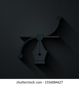 Paper cut Bezier curve icon isolated on black background. Pen tool icon. Paper art style. Vector Illustration