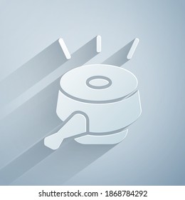 Paper cut Bicycle bell icon isolated on grey background. Paper art style. Vector
