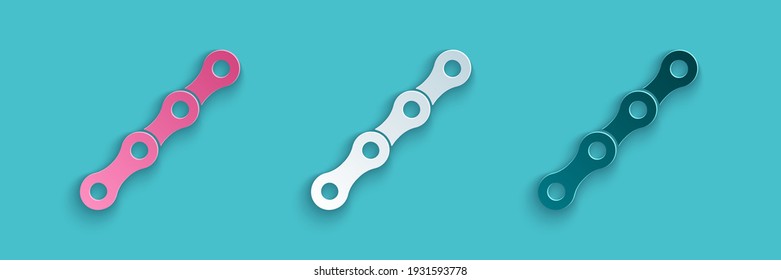 Paper cut Bicycle chain icon isolated on blue background. Bike chain sprocket transmission. Paper art style. Vector