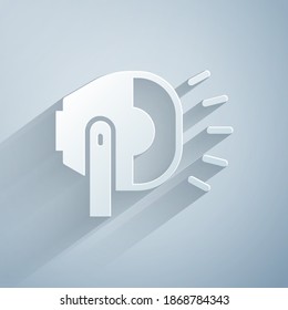 Paper cut Bicycle head lamp icon isolated on grey background. Cycling road sport night ride light. Paper art style. Vector